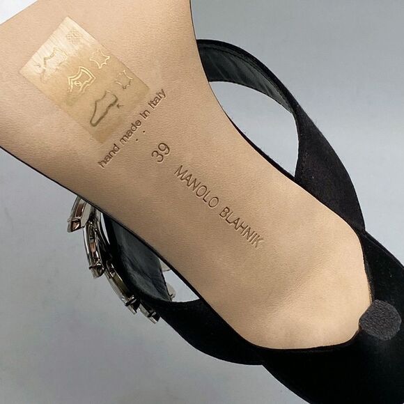 Manolo Blahnik Chivela 90MM Crystal-Embellished Satin Sandals size 39 - Picture 14 of 14